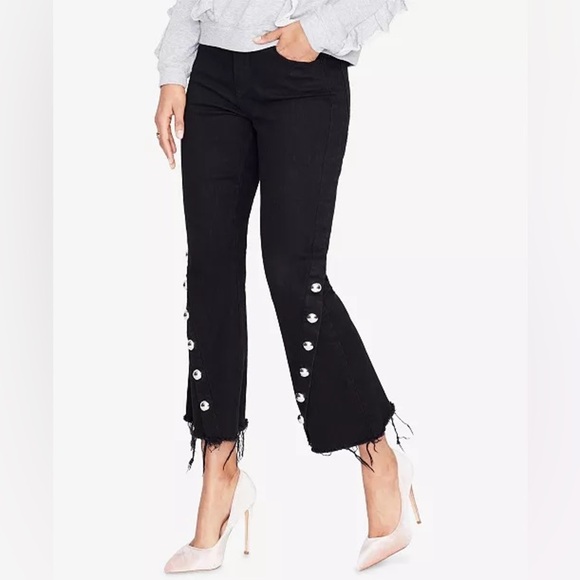 RACHEL ROY Crop Flare Silver Studded Black Denim Pants 25 - Picture 4 of 9